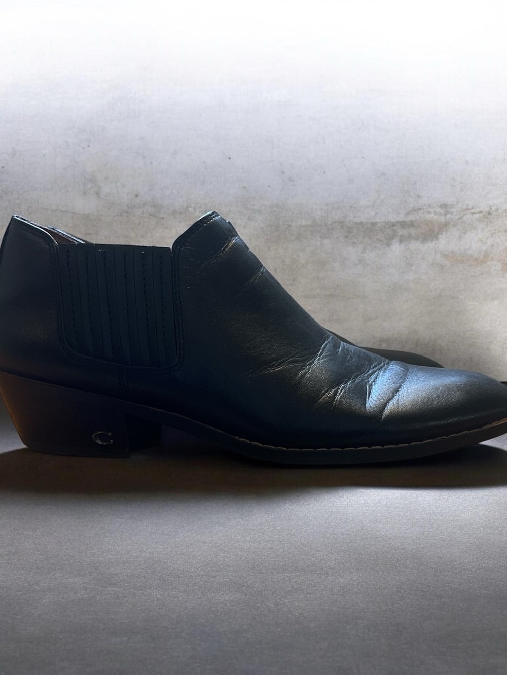 Coach Black Leather Slip-On Ankle Bootie